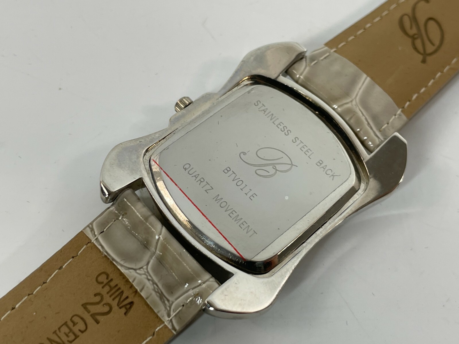 BURGI Rhinestone Stainless Gray Croc Emboss Leather Quartz Wrist Watch BTV011E