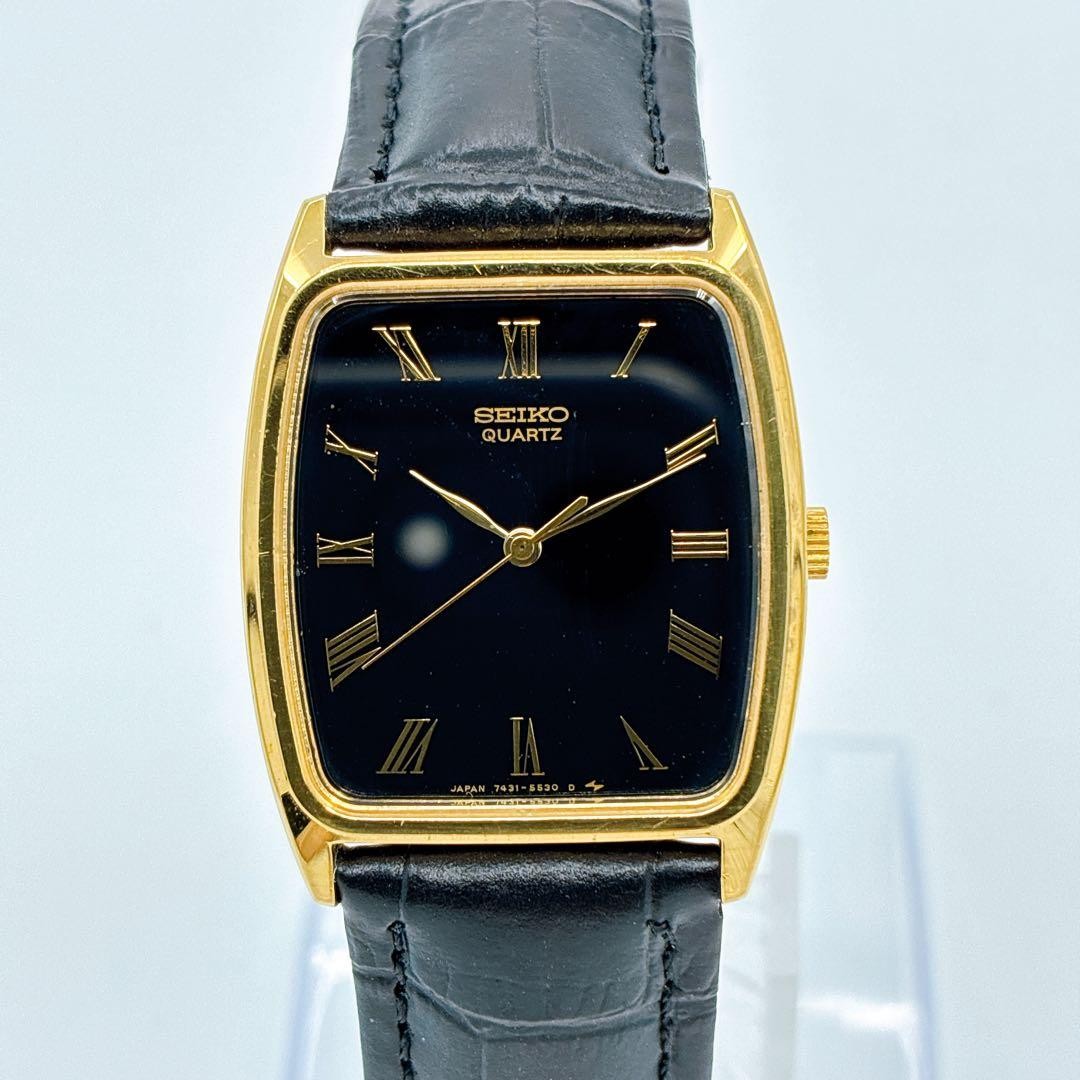 Vintage Made in 1995 SEIKO 7431 5390 black dial Roman thin tonneau