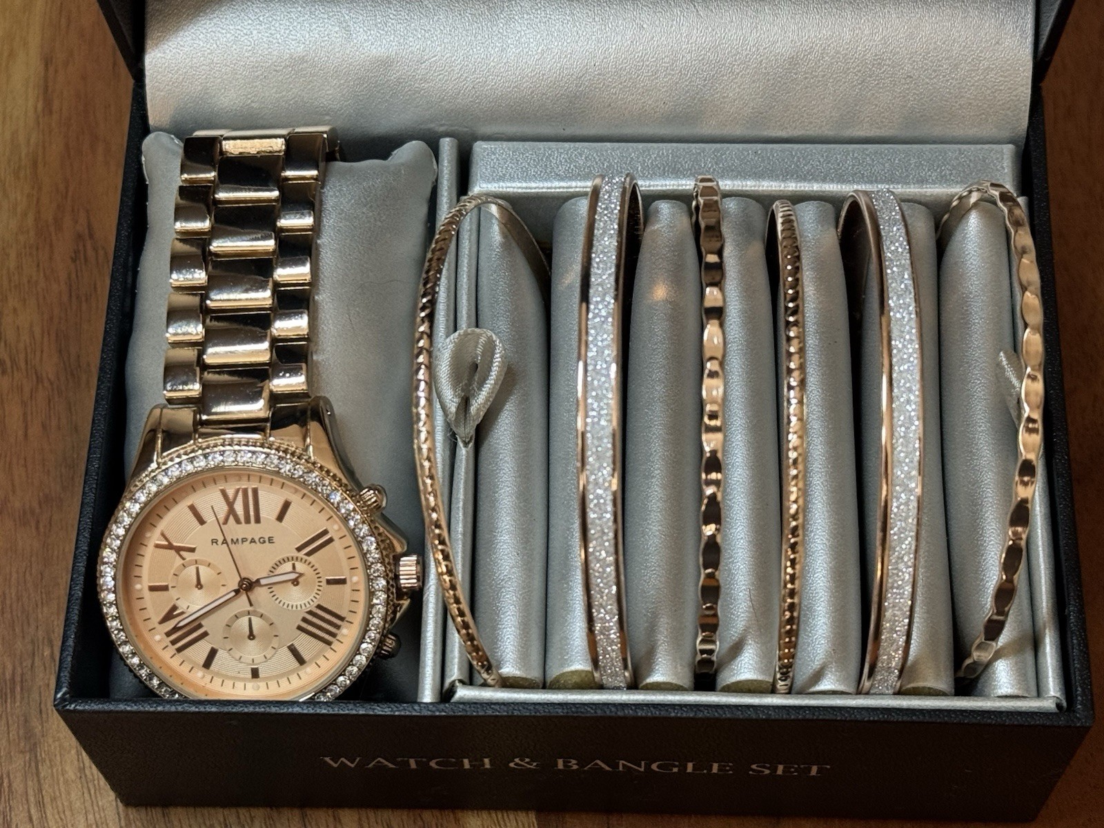 Rampage Rose Gold Watch & Bangle Set 6 Unique Bracelets New In Box