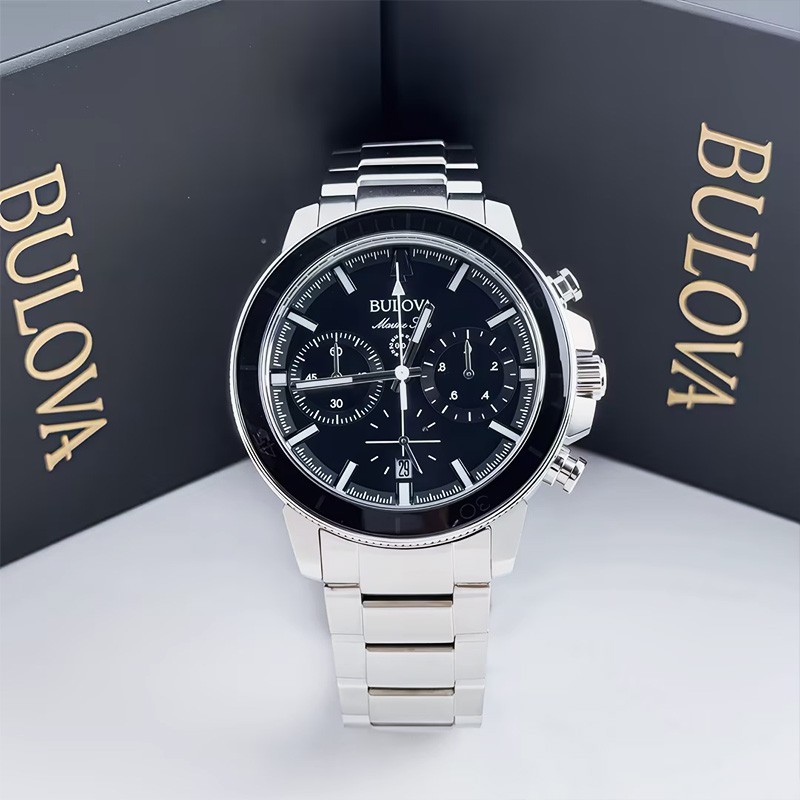 Bulova Marin Star C 96B272 Black Dial Silver Tone Men’s Quartz Watch 45mm