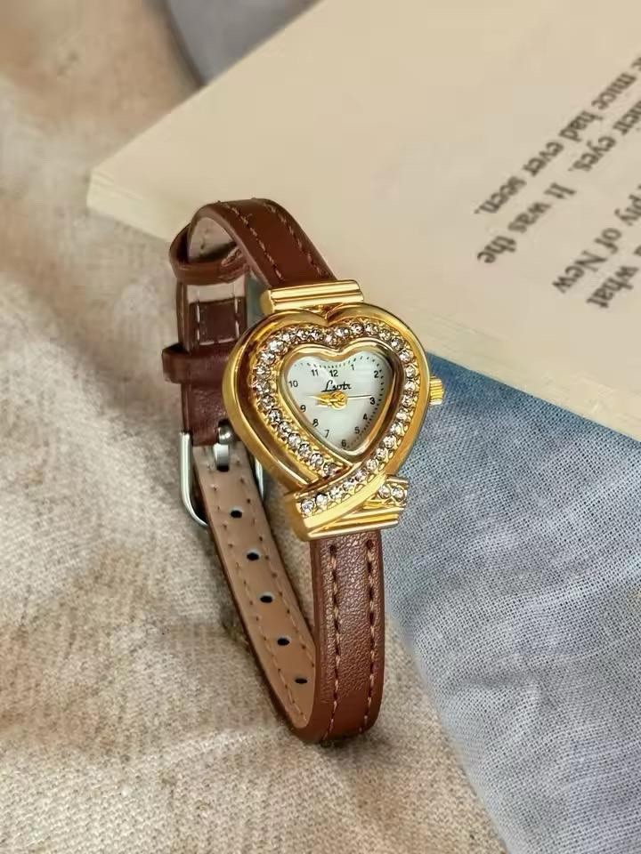 Women’s Dainty Watch French Vintage Style Heart Shaped Case Stainless Steel
