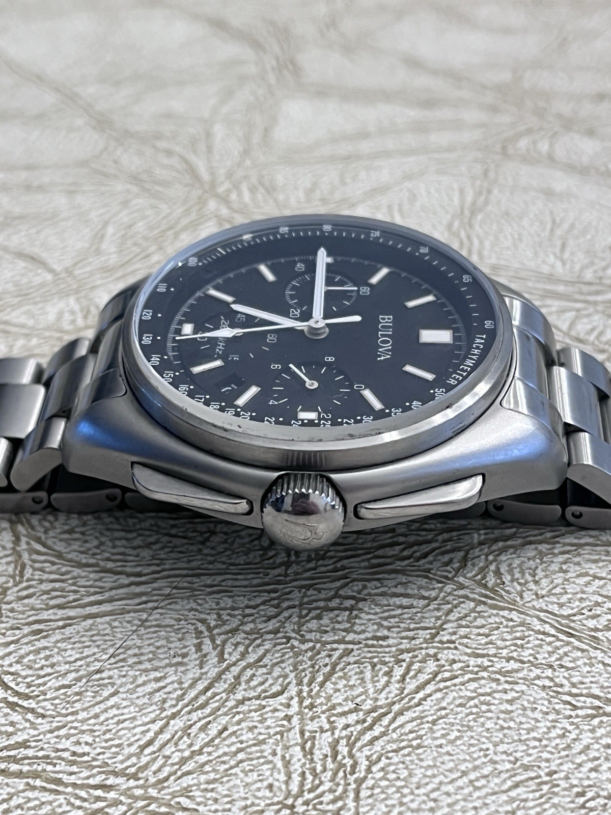 Bulova Lunar Pilot Mens Chronograph 96b258 Silver Tone Stainless Steel Watch