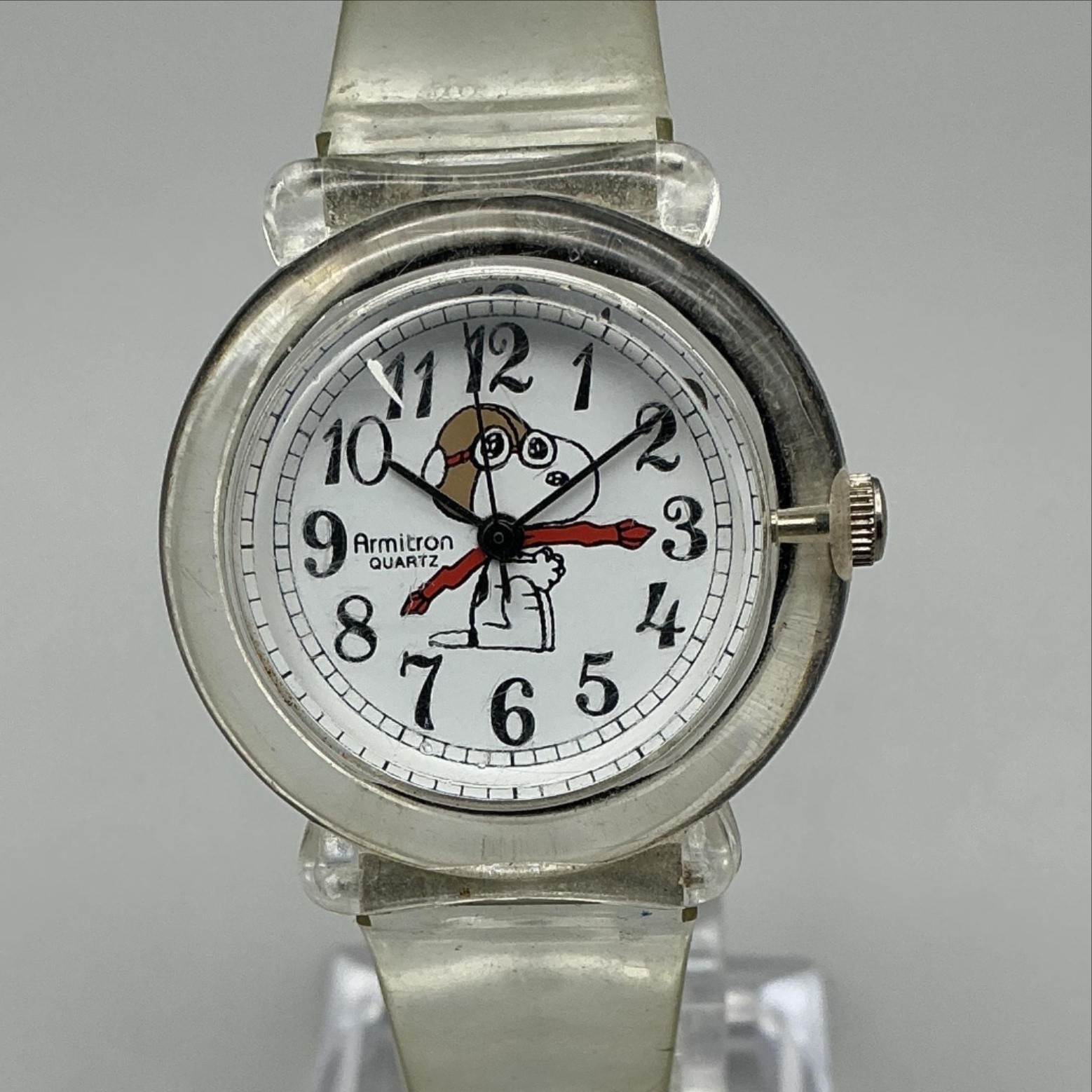 Vintage Armitron Red Baron Youth Watch 30mm Snoopy Peanuts Clear New Battery