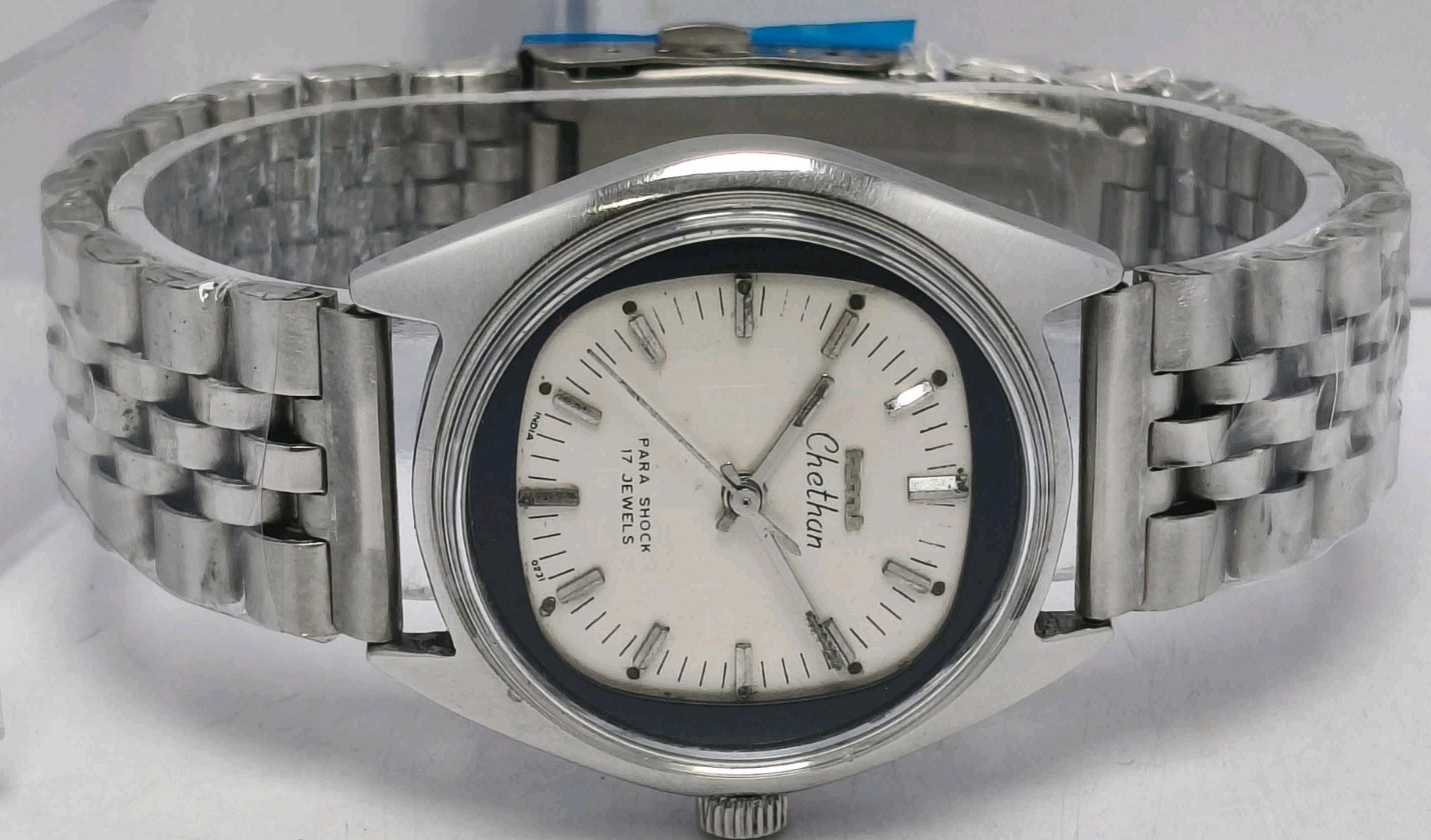 Vintage Hmt Chethan 17 Jewels Hand-Winding Watch | Silver Case Beige Dial Retro