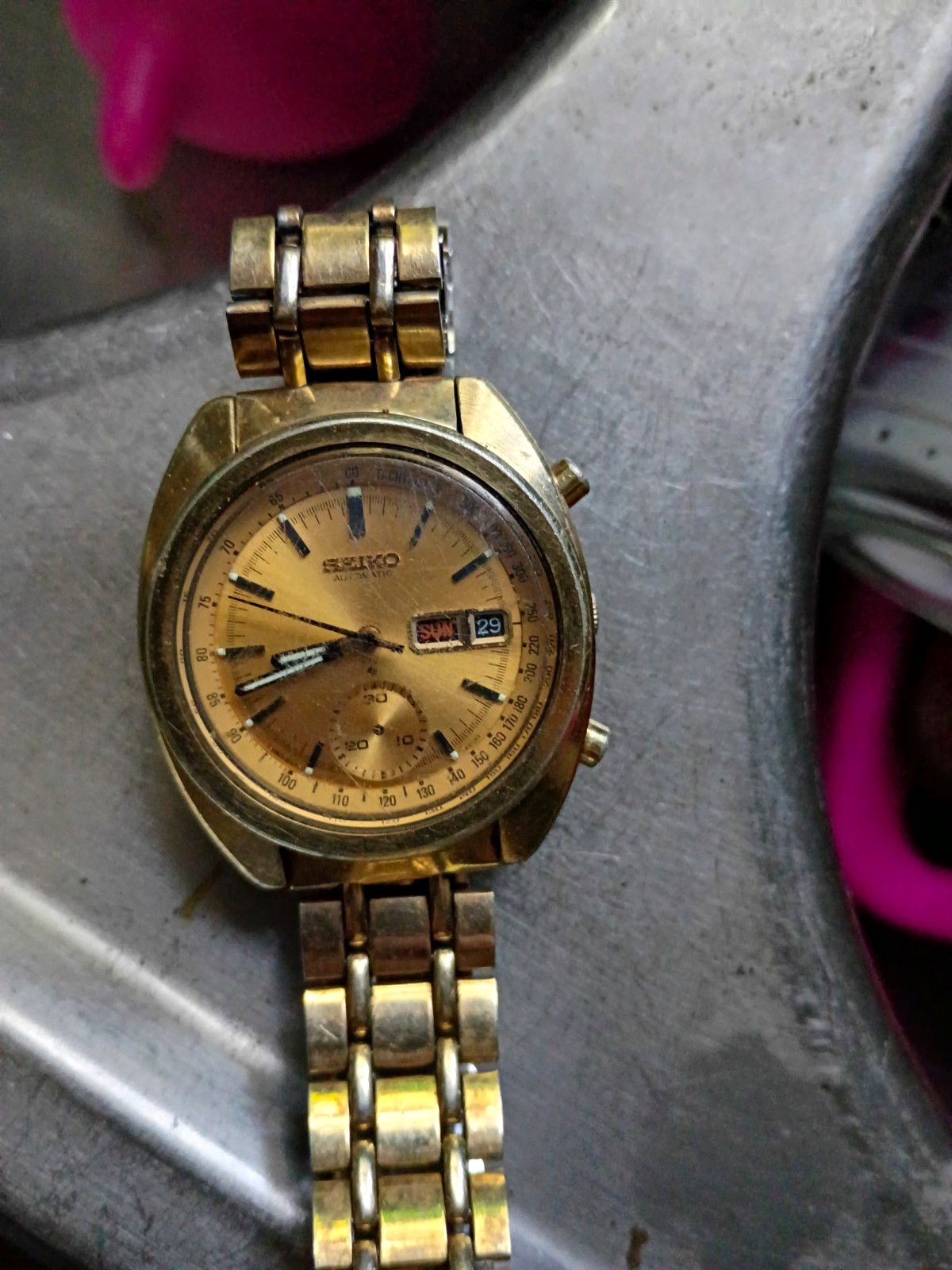 Seiko 5 Actus Automatic Day/Date Tachymeter Chronograph Gold Bracelet