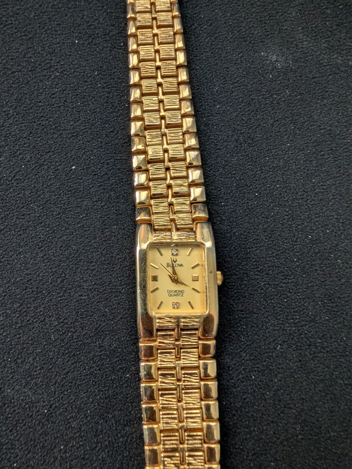Bulova Diamond Quartz Women’s Gold Tone Watch Swiss Made 18K Gold Electroplated