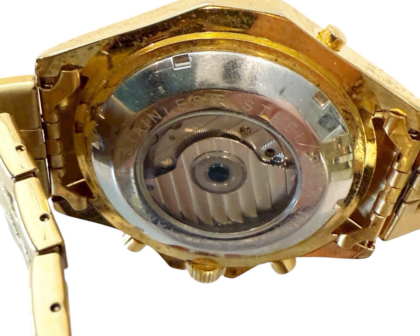 Orkina Men Fashion Chronograph Gold Tone Automatic Analog 49mm Watch 8 3/4″