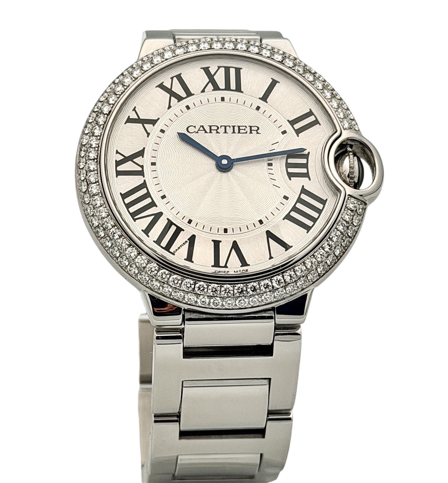 CARTIER BALLON BLEU 36MM DIAMOND BEZEL STAINLESS STEEL WATCH 3005 W69011Z4 B&P’s