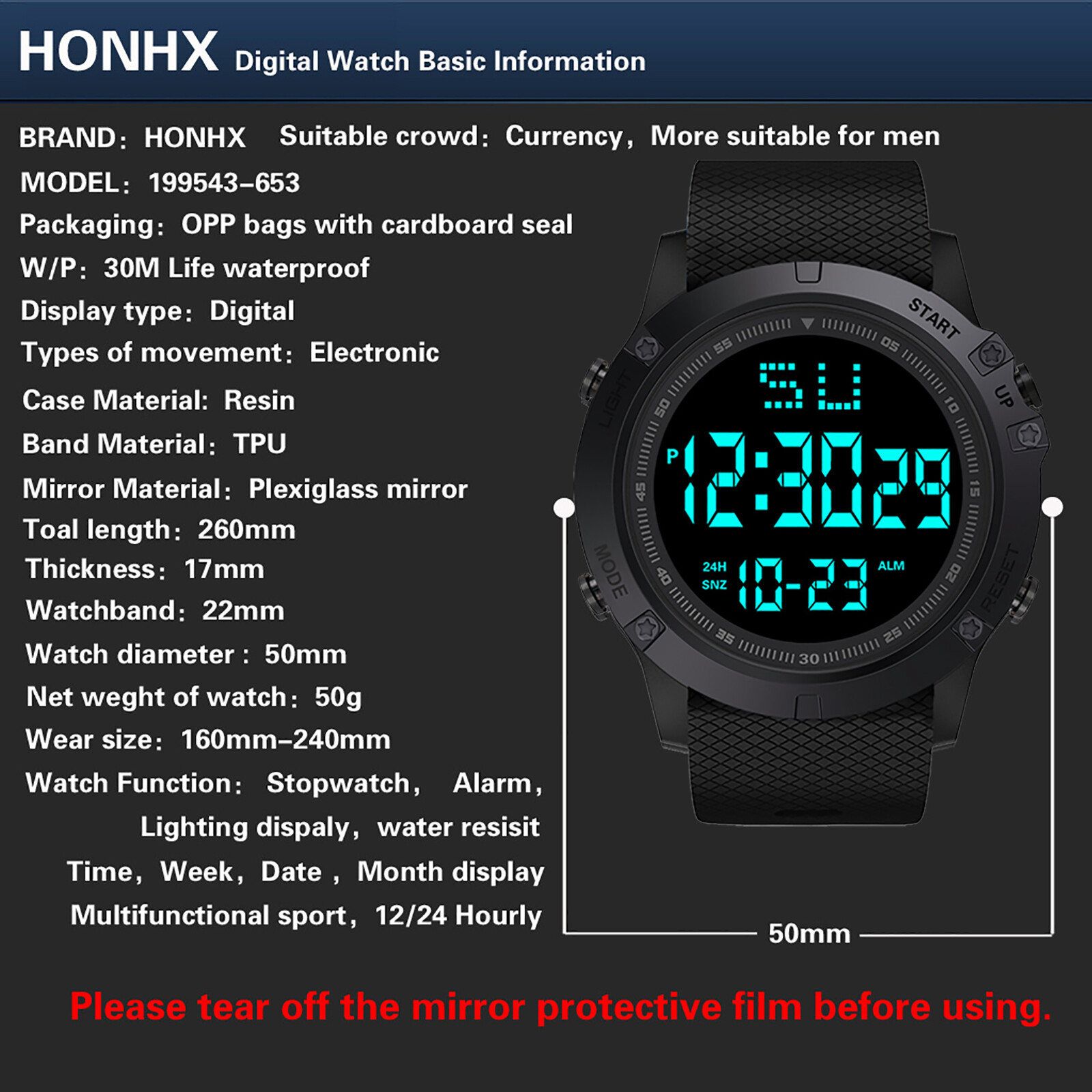 Men Digital Sports Watch Military Tactical LED Backlight Wristwatch Waterproof