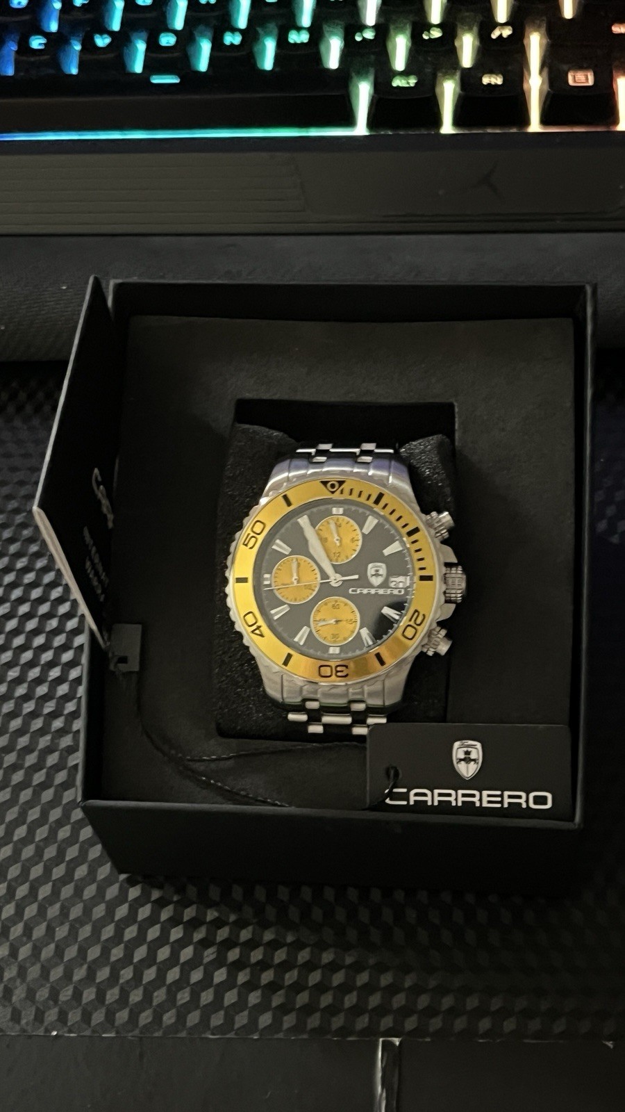 Carrero Men’s Chronograph Quartz Stainless Steel Wristwatch Silver Gold