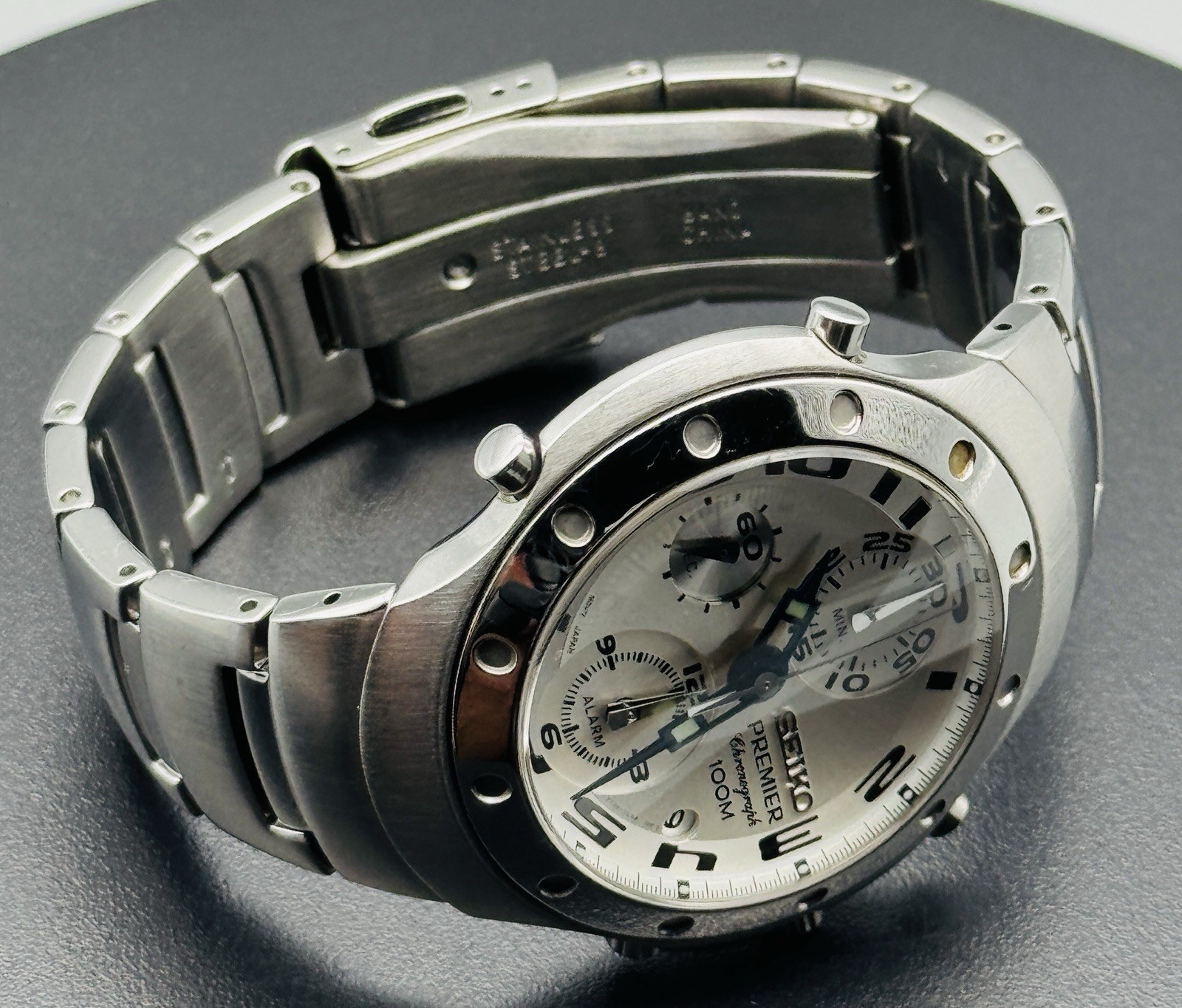 Vintage Seiko Premier Watch Chronograph Alarm Sapphire Crystal 7T32-7H80 Panda