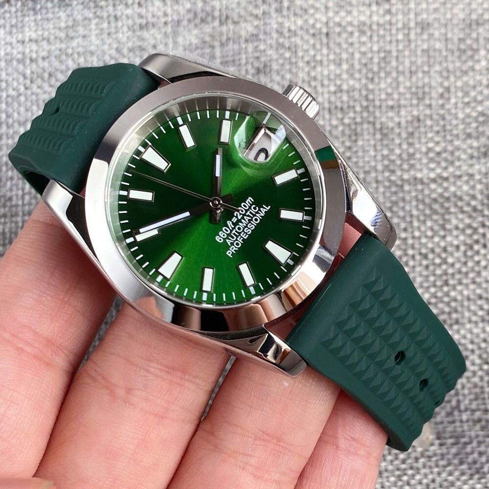Polished 36mm Tandorio Green Dial NH35A Automatic Mens Watch Sapphire Glass