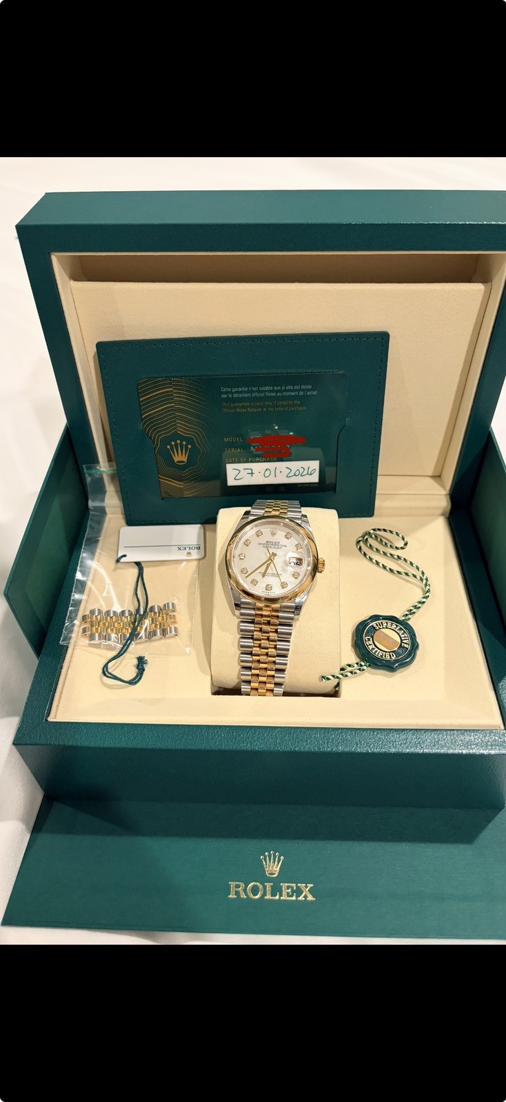 Rolex Datejust 36 2026 Mother of Pearl Diamond Two Tone Fluted Jubilee