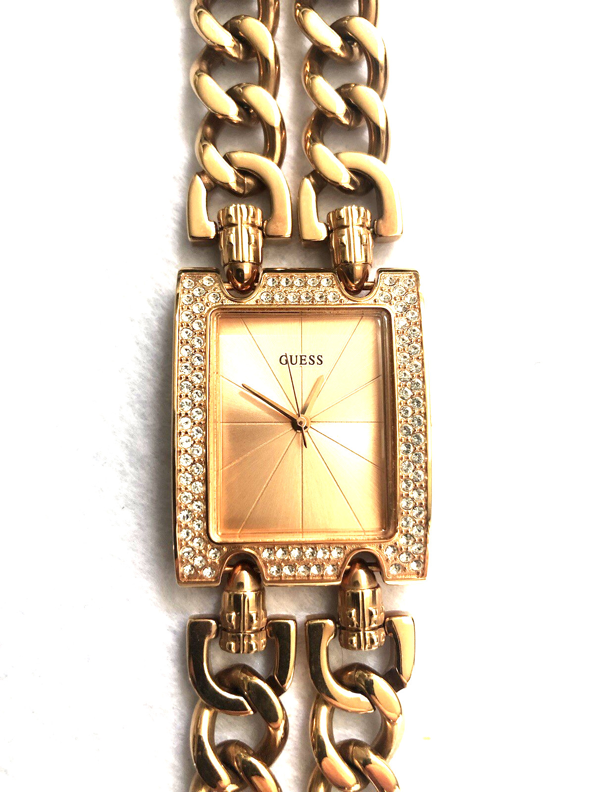 GUESS Mod Heavy Metal Rose-Tone Crystal Chain Bracelet Watch Model W0072L3