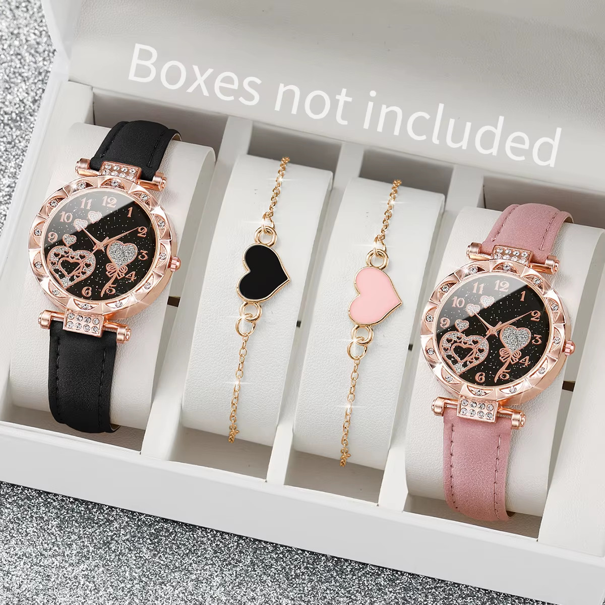 4Pcs/Set Women’S Watches Fashion Rhinestone Ladies Quartz Watch Leather Band Wri