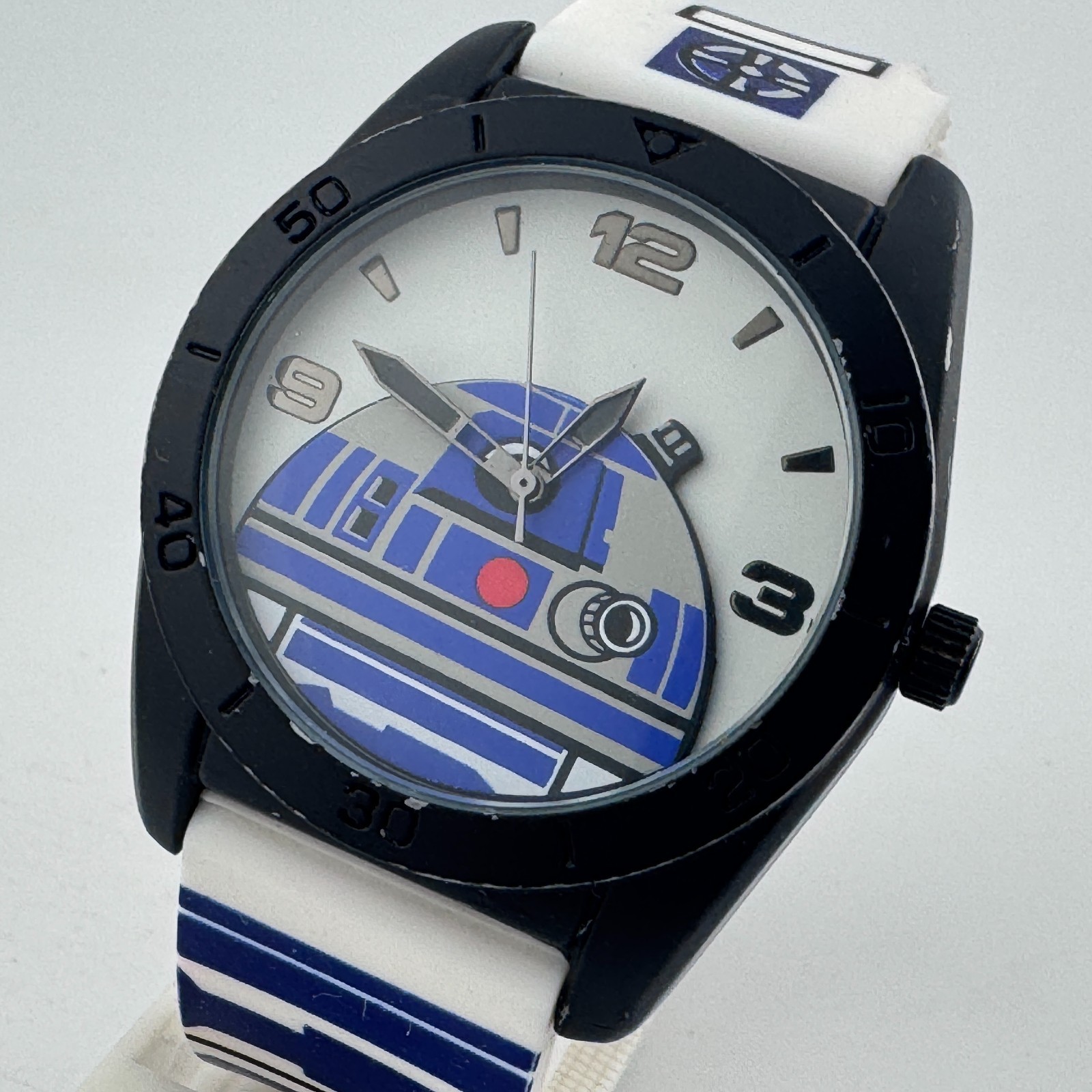 Star Wars R2-D2 Accutime Quartz Watch Men Black Fixed Bezel Analog New Battery