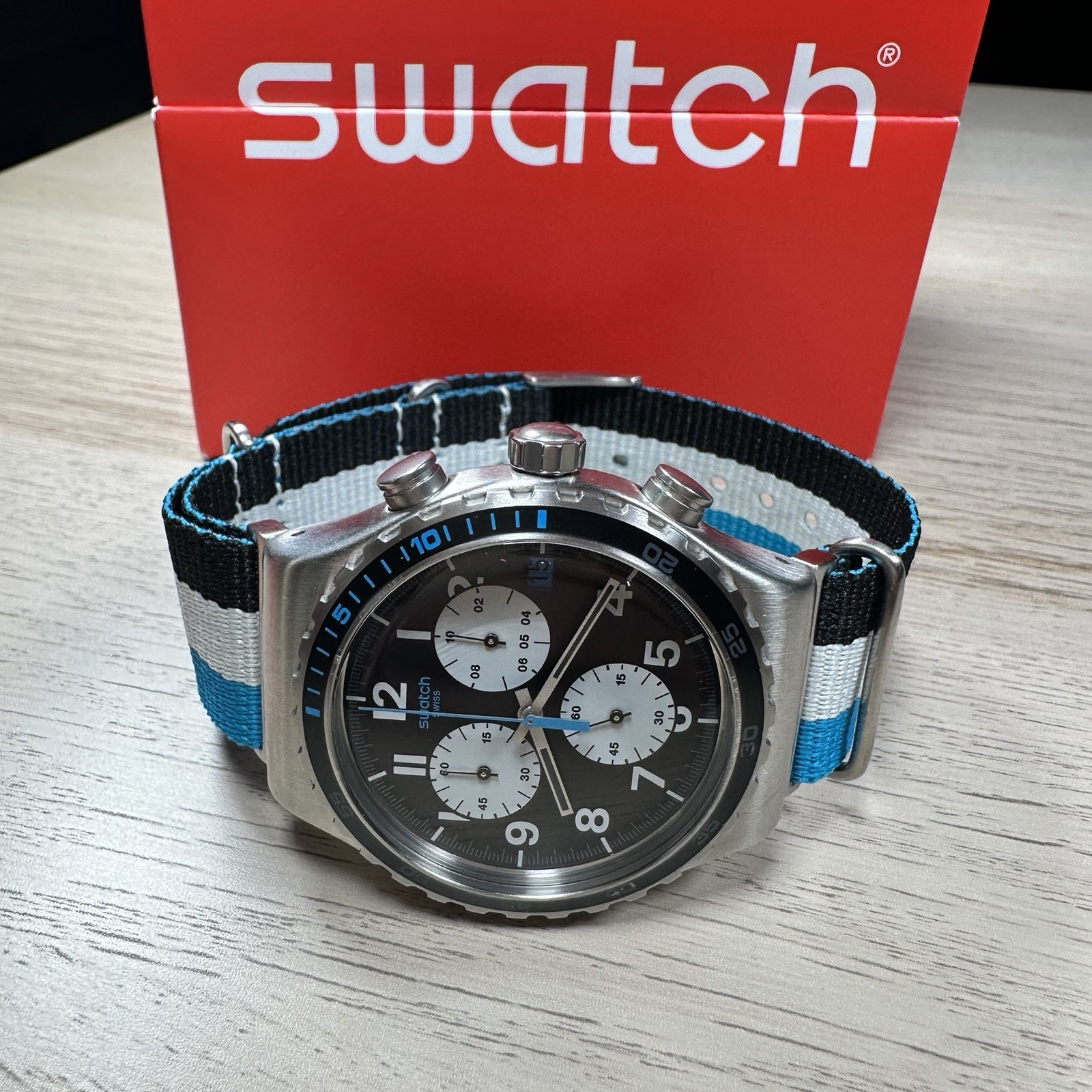 NEW✅LIMITED EDITION✅ Swatch Irony SKYBOND Chronograph Nylon Men’s Watch YVS409