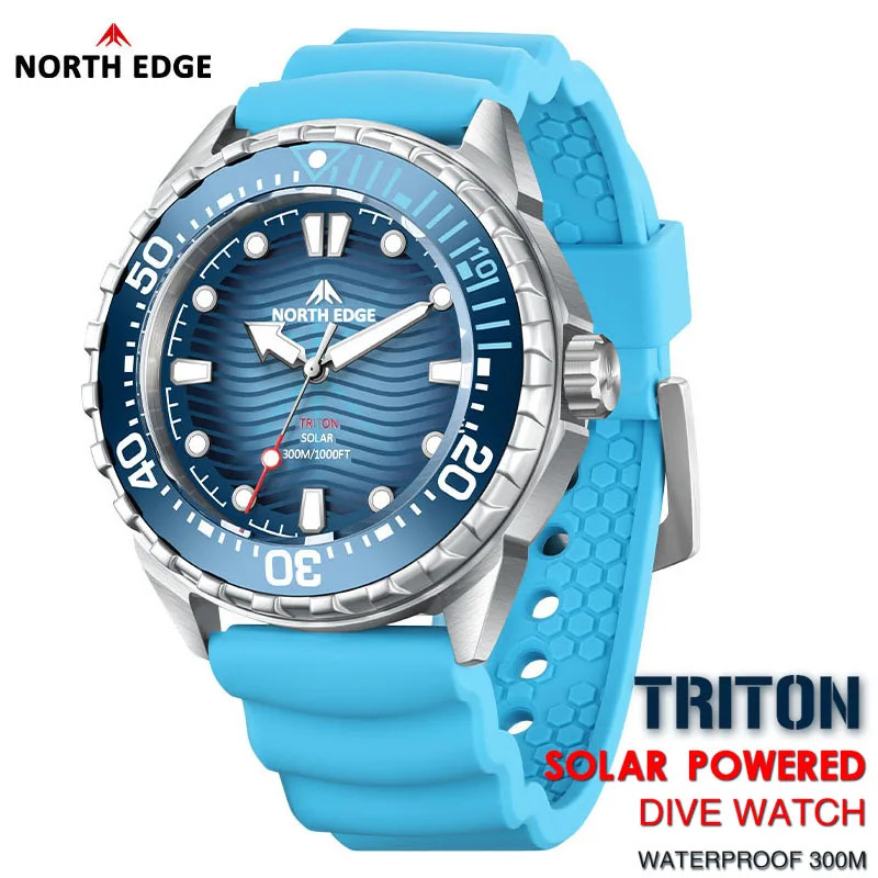 Solar Powered Dive Watch Men Luxury Quartz 316L Stainless Steel 300M New Men