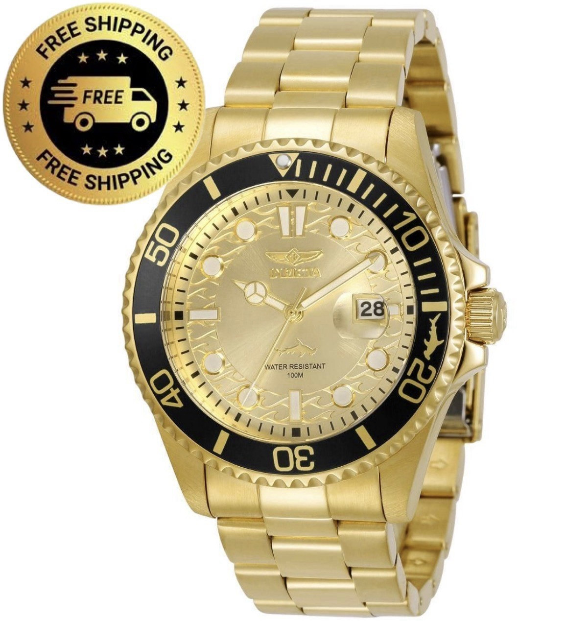 Invicta Pro Diver Currentwave Men’s Watch – 43mm. Gold/Black, Quartz, 100m WR ⚓️