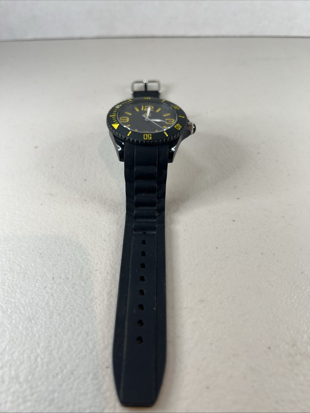 40NINE 46mm Quartz Watch with Black/Yellow Dial and Black Silicone Rubber Strap