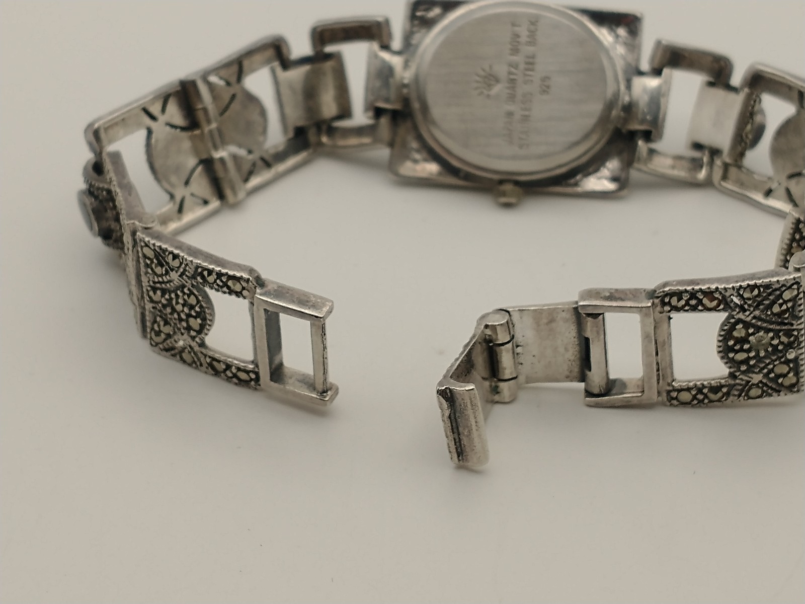 925 STERLING SILVER Marcasite & Onyx Women’s Watch, for Scrap/Repair, 36.38grams