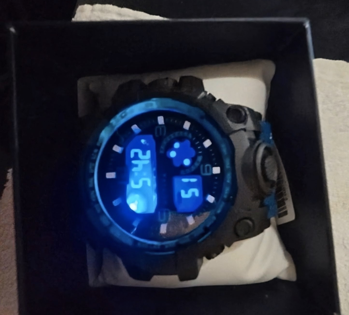 Activa Men’s Sport Analog/Digital Quartz Backlight Watch Black/Blue Resin Box