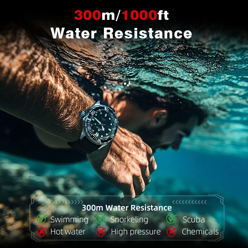 Solar Powered Dive Watch Men Luxury Quartz 316L Stainless Steel 300M New Men
