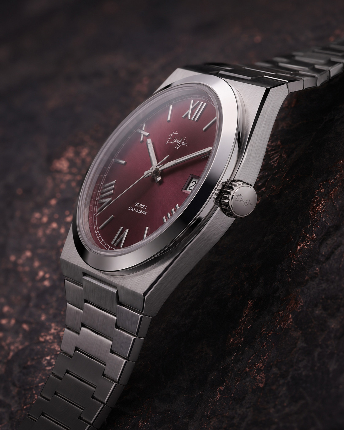 Élan Noir Série I Maroon 36mm AutomaticNH35 Sapphire Crystal Steel Watch