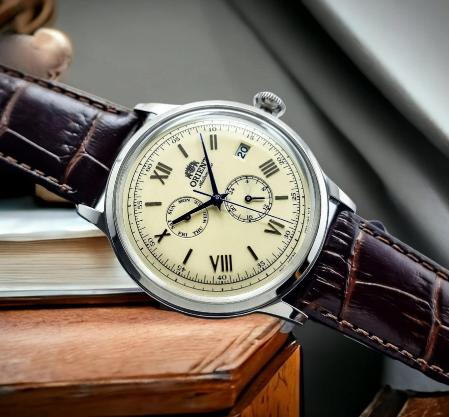 Orient Bambino Automatic Beige Dial RN-AK0702Y Day Date Display Men’s Watch