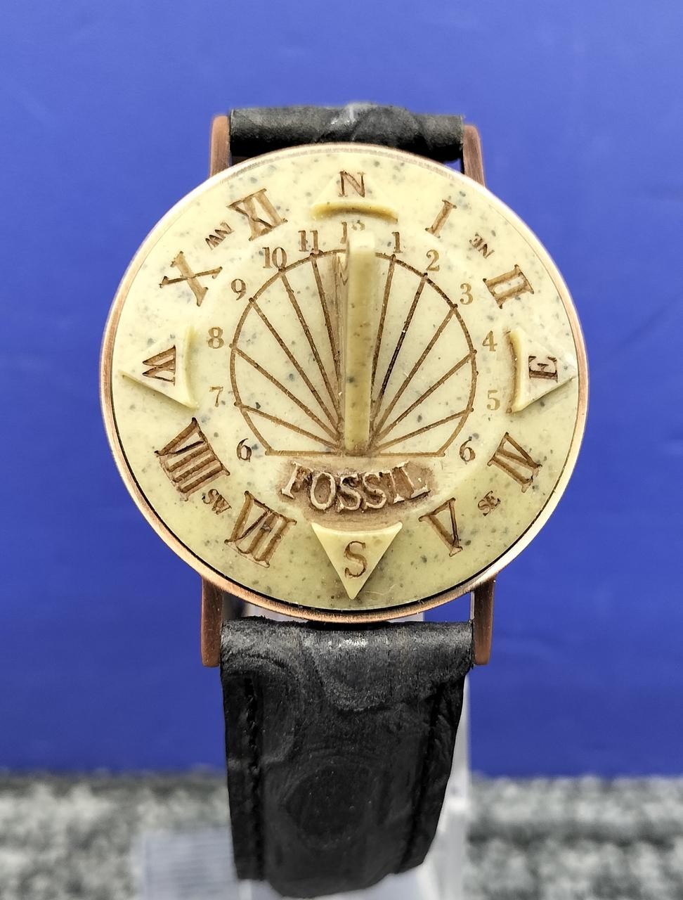 FOSSIL Sundial Watch Rare Horizontal Solar No Battery Men’s Vintage Excellent