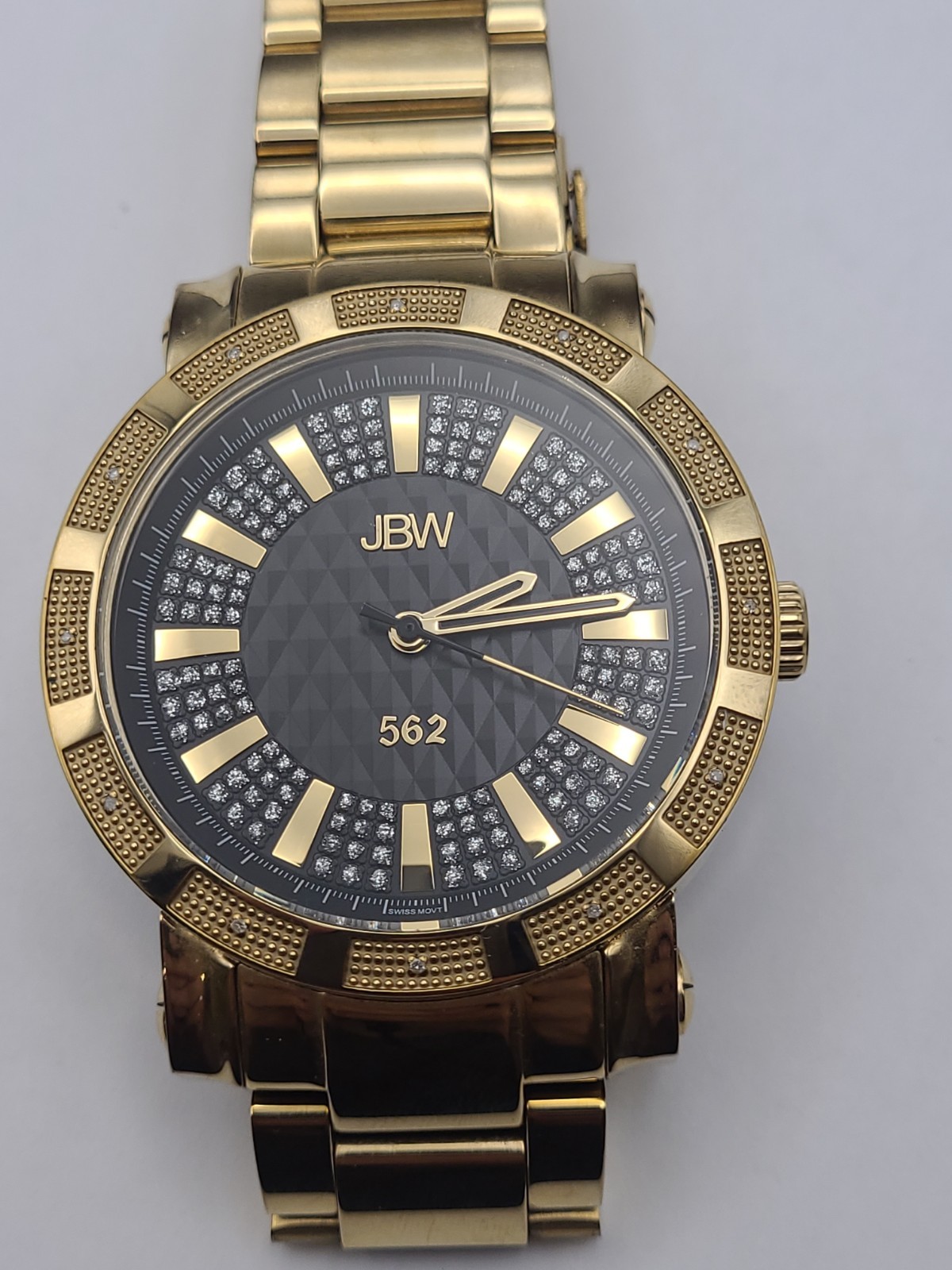 JBW 562 Men Gold Steel Diamond Black Dial Watch NEED BATTERY