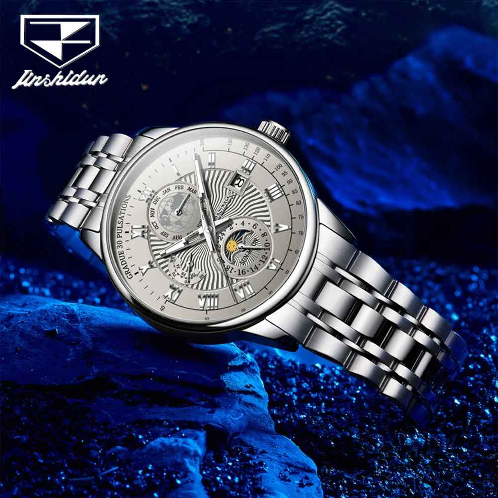 Automatic Mechanical Waterproof Watch Men’s Moon Phase Luxury Date Men Strap