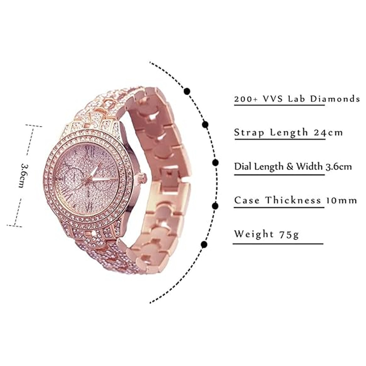 Iced Out Watch Mens Rose Gold Plated Cuban Chain Band Full VVS CZ Diamond 36mm