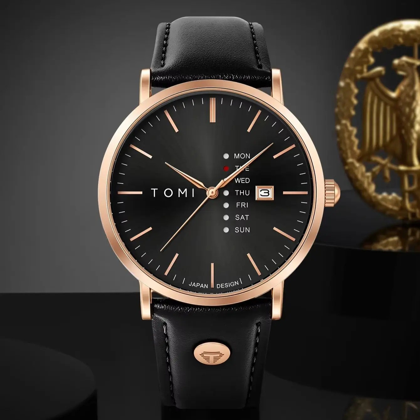 Men’s Quartz Analog Watch Day Date Leather Strap Business Dress Wristwatch