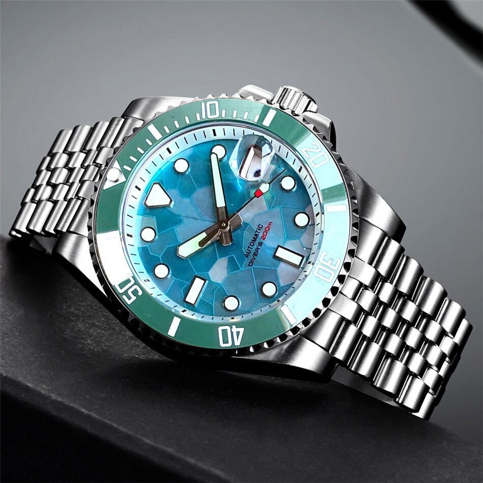 Tandorio 40mm 20ATM Green MOP Dial NH35A Automatic Watch For Men Sapphire Glass