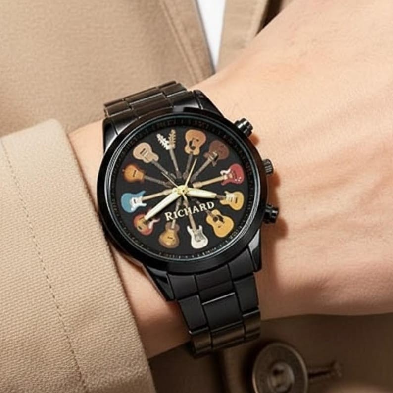 Guitar Watch for Music Lovers, Guitar Watch for Men, Personalized Guitar Stainle