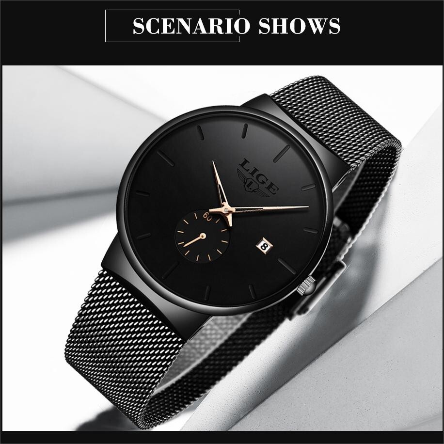 Ultra-thin Men Quartz Watch Stainless Steel Date Waterproof Casual Wristwatch