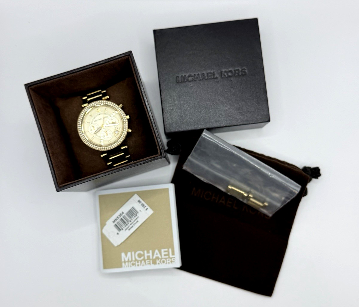 Michael Kors Parker MK5354 Women Gold-Tone Analog Crystal Pave Chronograph Watch