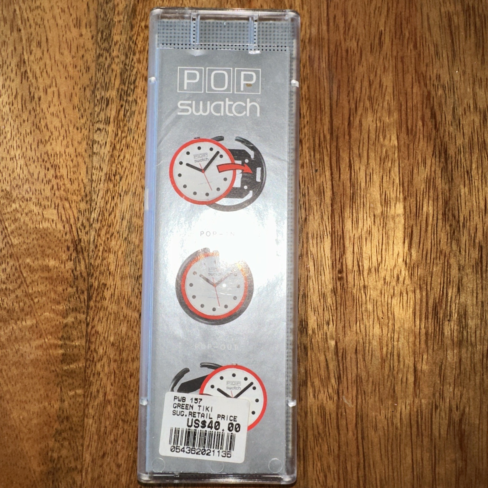 POP SWATCH Watch GREEN TIKI PWB157 Vintage 1991 Swiss Blue Flowers great cond
