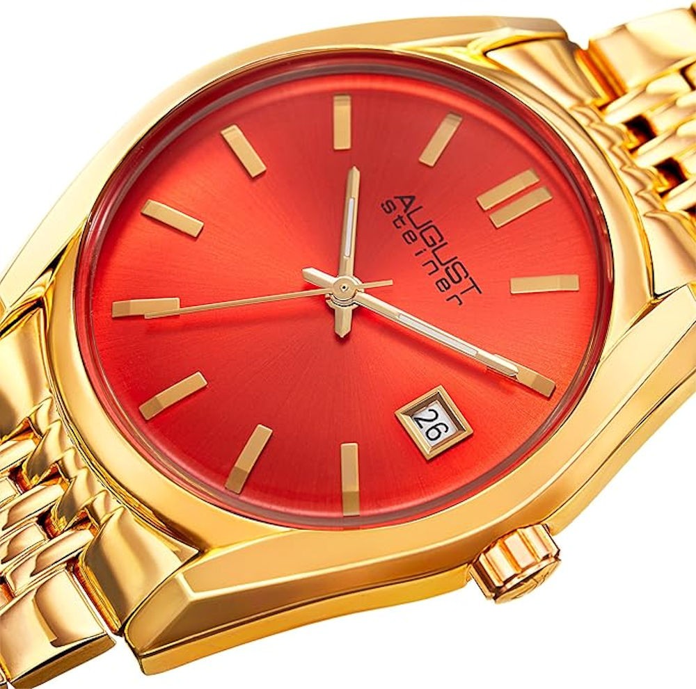 August Steiner AS8235YGOR Women’s Quartz Orange Dial Gold Tone Bracelet Watch