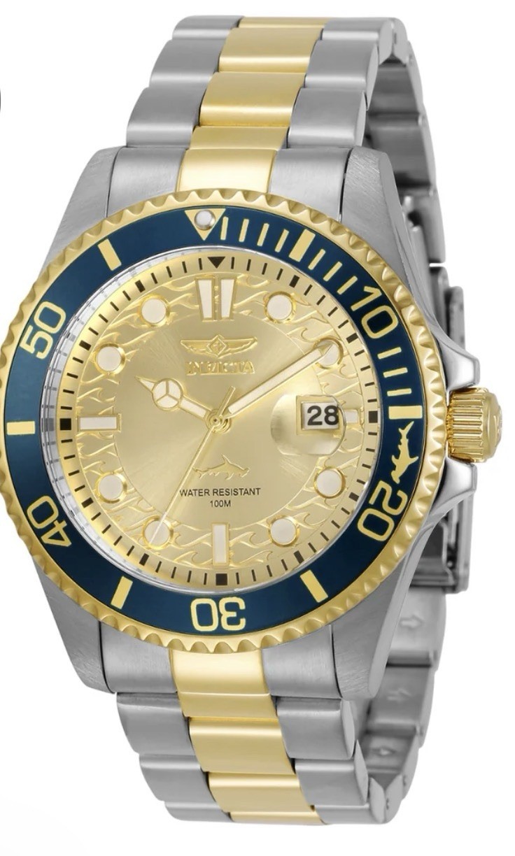 Invicta Pro Diver 43mm Men’s Watch Gold Sunburst Dial Teal Bezel Brand New