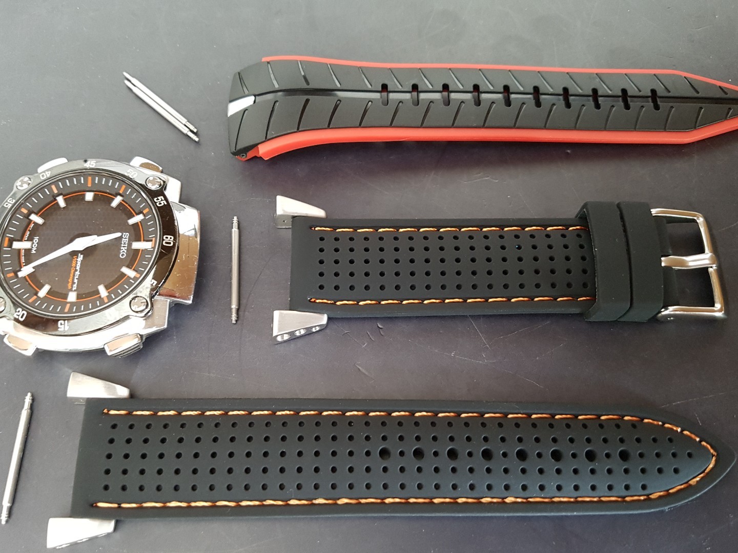 BLACK Orange SILICONE RUBBER STRAP BAND FIT SEIKO SPORTURA HONDA F1 22MM