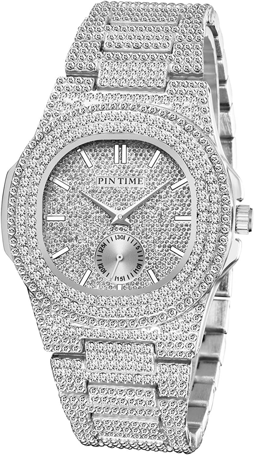 Hip Hop Crystal-Embellished Watch – Waterproof and Adjustable for All Occasions