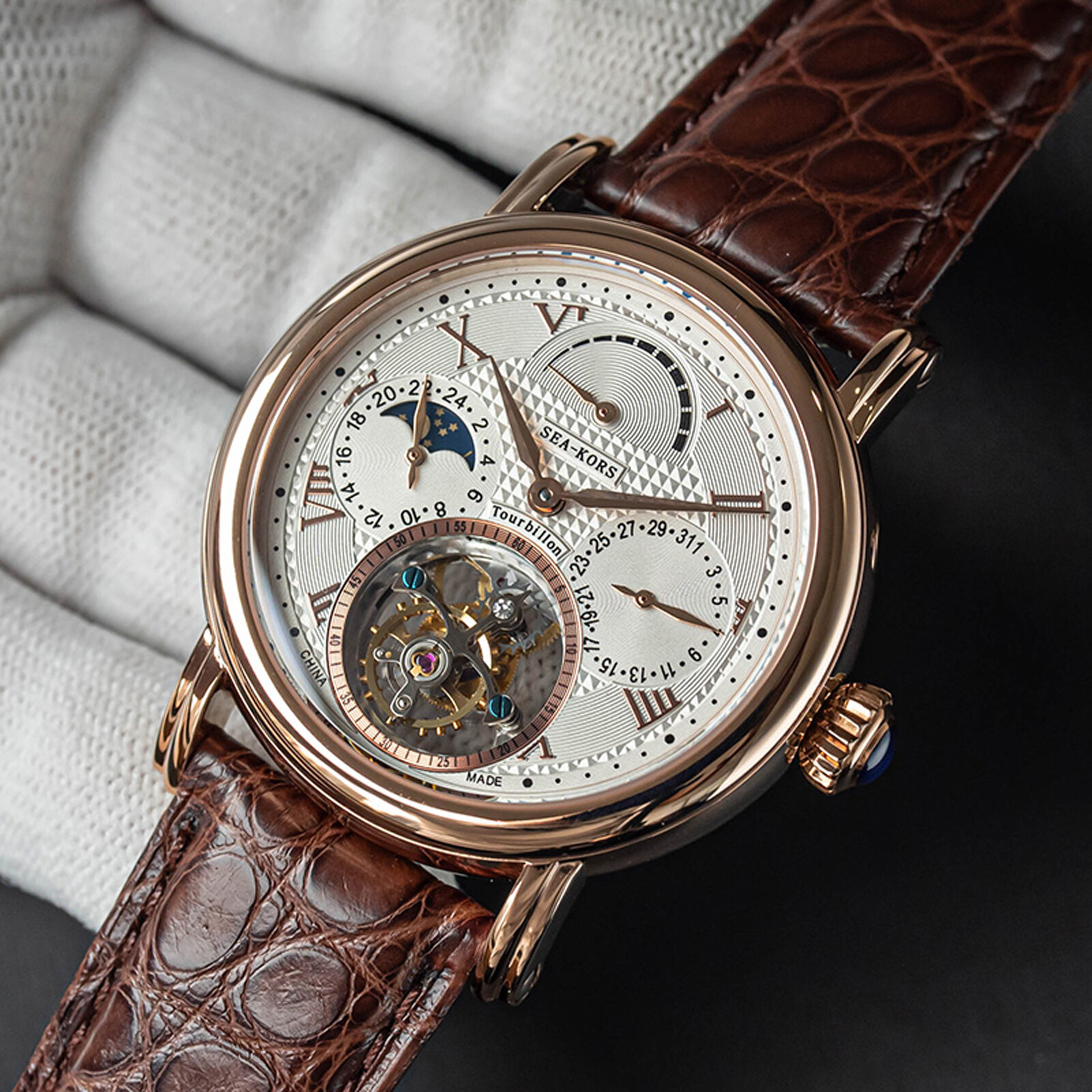 Sugess Seakors Genuine Tourbillon Seagull ST8007 Mechanical Mens Watch SE8007GW
