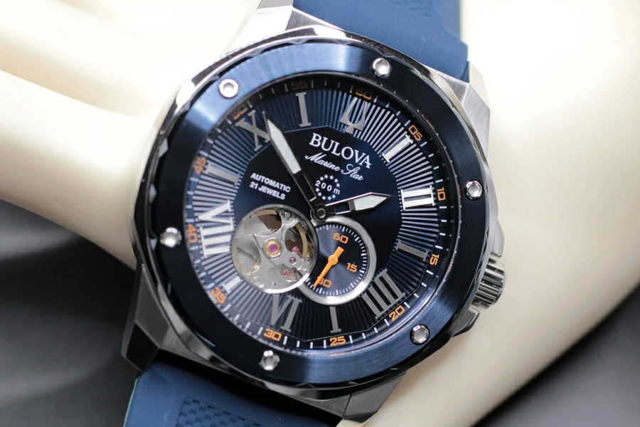Bulova Marine Star Automatic Watch 98A303 Blue Dial Rubber Strap Men’s Watch
