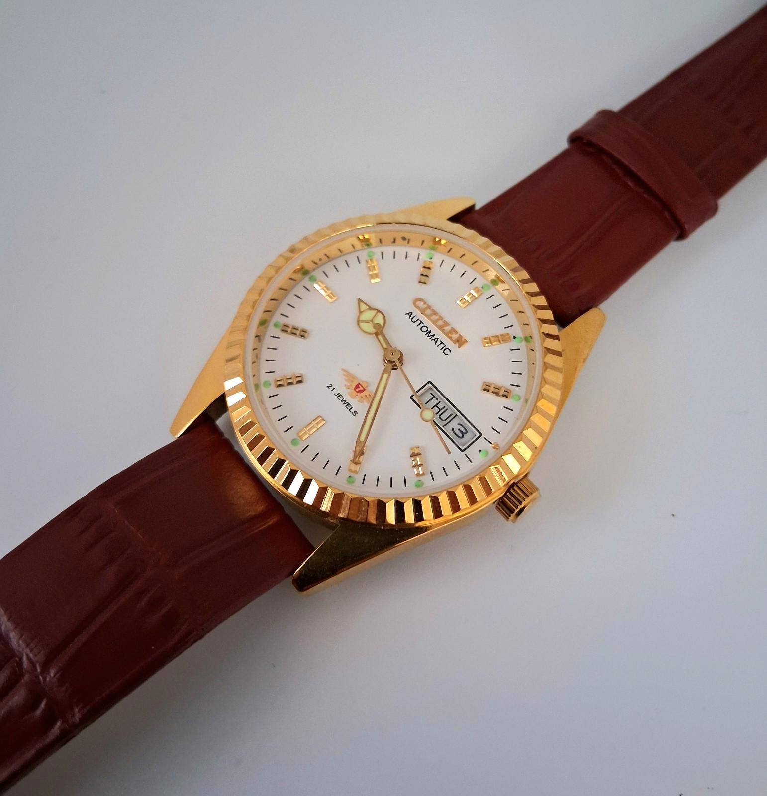 Vintage Men’s Automatic Citizen Eagle 7 Leather Watch RARE