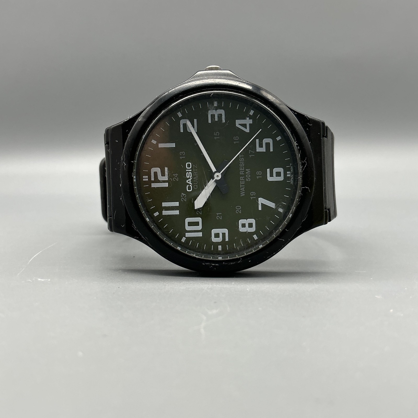 Casio 1330 MW-240 Mens Watch 41mm Green Dial Black Resin WR 50M New Battery