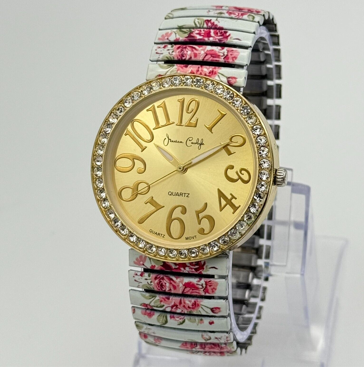 Women’s JESSICA CARLYLE Gold Tone, White/Pink Floral Flex Bracelet Watch, 38mm