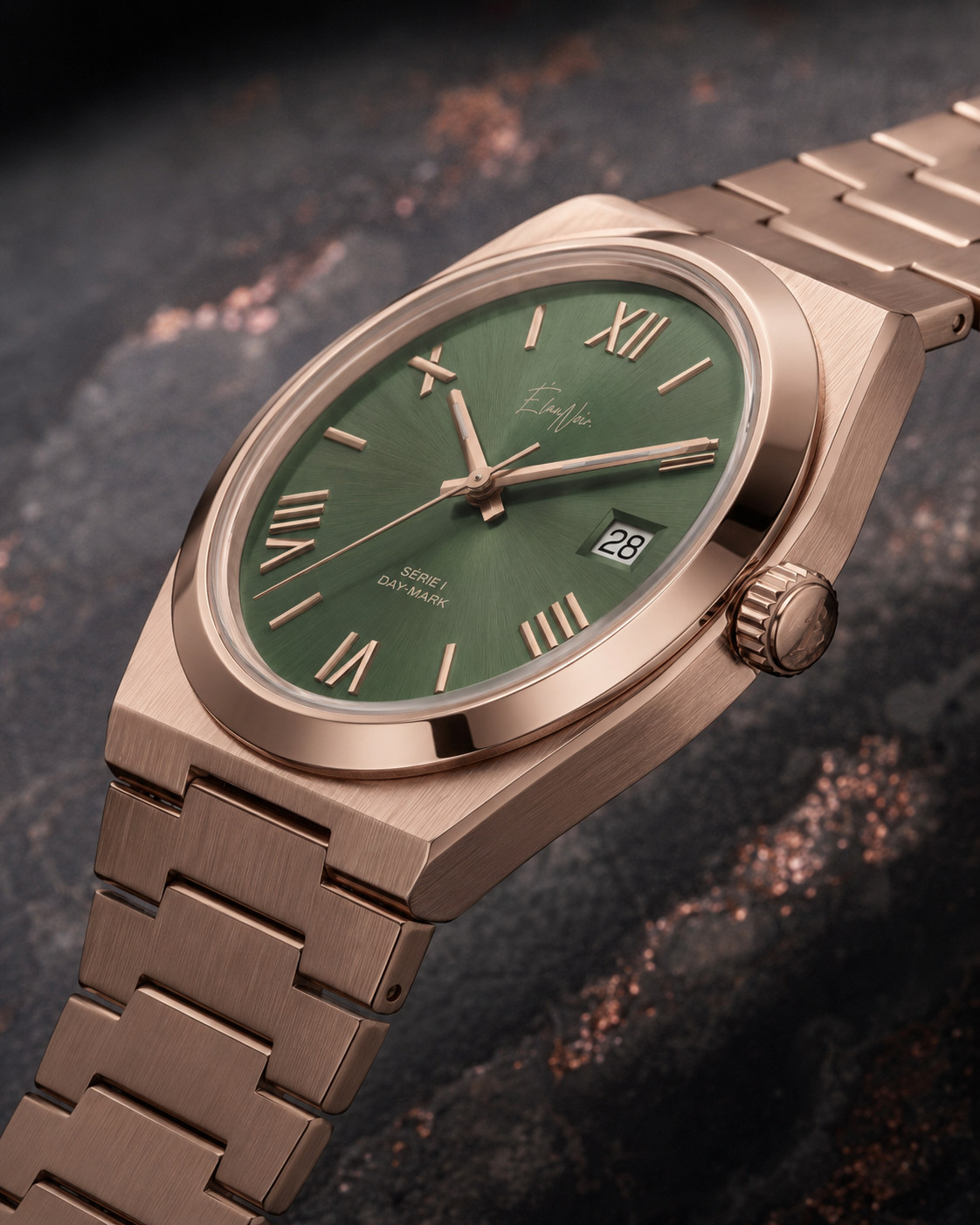 Élan Noir Série I Rose/Green 36mm Automatic NH35 Sapphire Crystal Steel Watch