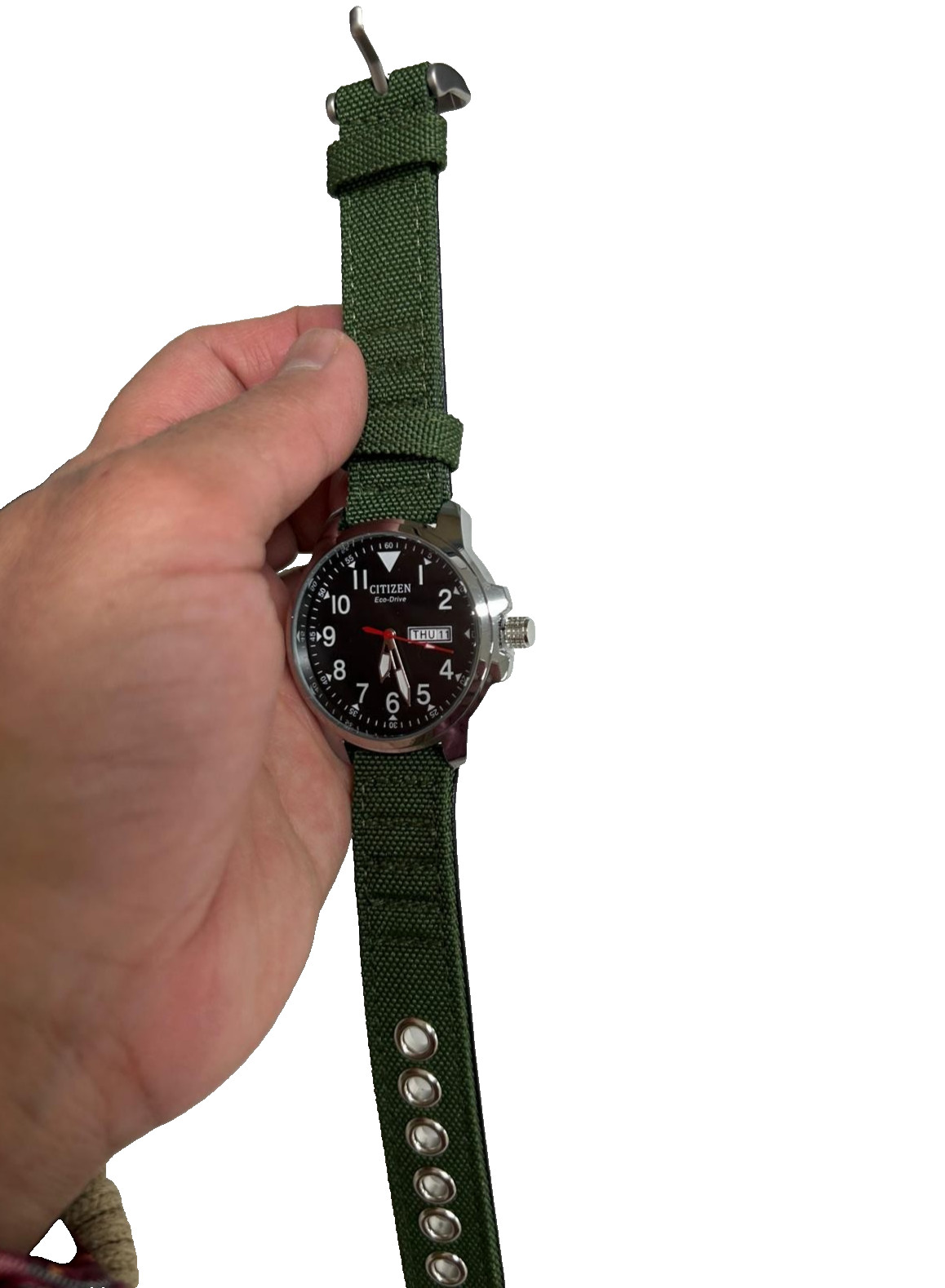 Citizen Men’s Eco-Drive Black Dial Green Strap Field Watch – fresh